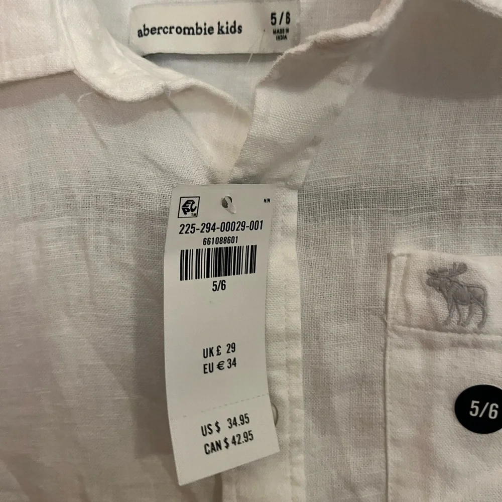 abercrombie & kids NWT White linen blend button -up Size‎ 5/6